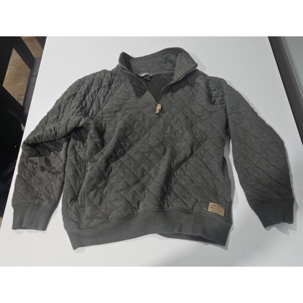 Eddie Bauer Sweatshirt Mens Small Gray Quilted 1/4 Zip Mock Neck Pullover